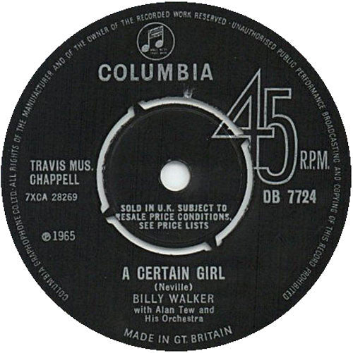 Billy Walker With Alan Tew And His Orchestra: A Certain Girl
