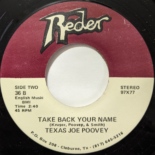 Texas Joe Poovey - Take Back Your Name / Ocean Of Diamonds